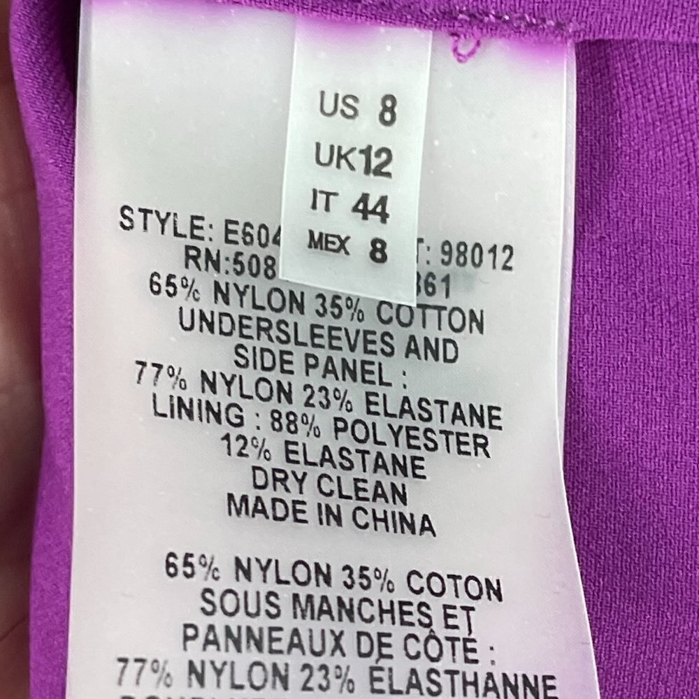 SALE Elie Tahari Bellamy Purple Lace Long-Sleeve Cocktail Party Sheath Dress 8 - Picture 10 of 10